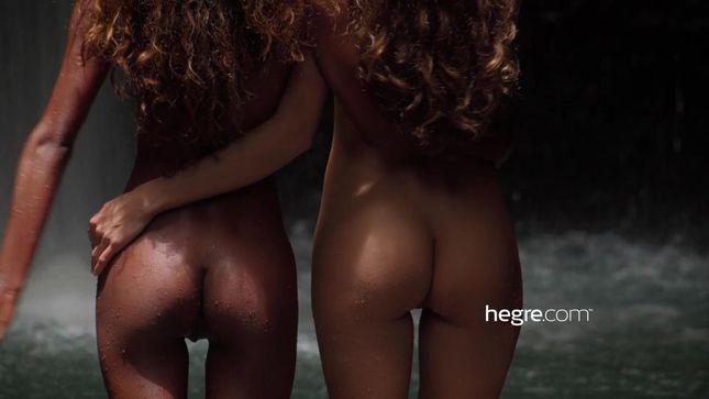 Girlfriends at the waterfall show off their forms